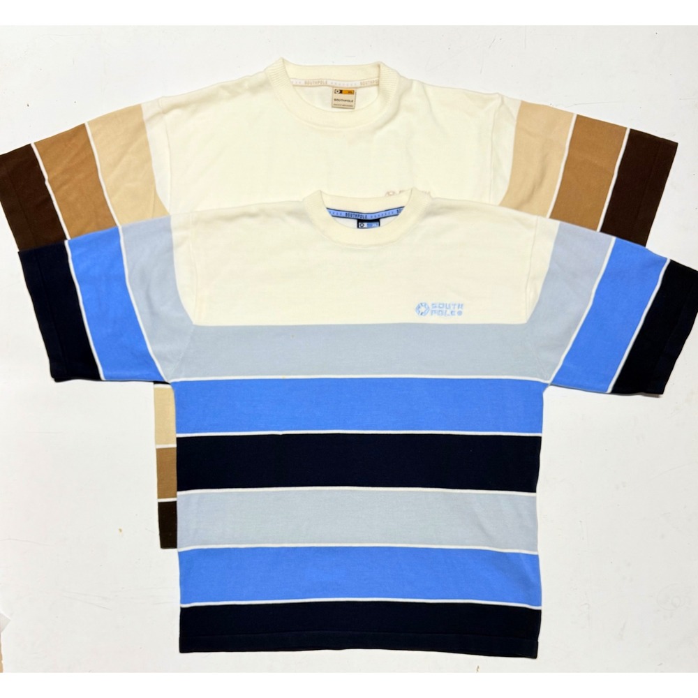 Southpole Striped Sweater Knit Men's XL Short Sleeve Retro 90s Vintage Lot of‎ 2